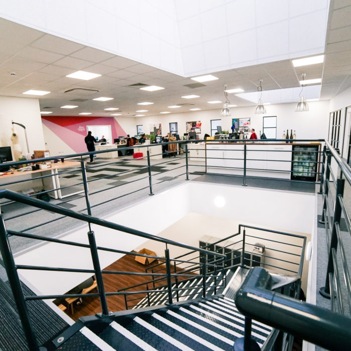Office Mezzanine Floor Fit Out with staircase and handrail